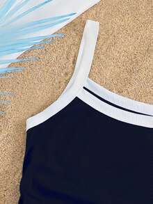 少女罗纹撞色滚边吊带背心，日常百搭