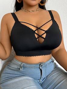 DesireSculpt Áo ngực không dây chéo màu trơn cỡ lớn - màu đen - Xem 11