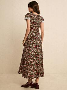 Poéselle 女士碎花撞色蕾丝深V领中长连衣裙，度假风 - 彩色 - 查看 2