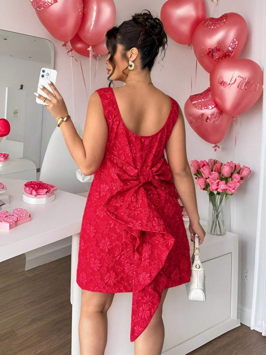 Elenzga Vestido de Tecido Texturizado com Laço nas Costas, Elegante para o Dia dos Namorados, Plus Size, Adequado para Encontros, Dia dos Namorados, Moda Ins, Estilo Preppy Xadrez Preto e Branco com Cruzamento, Silhueta Evasê Afina a Cintura, Adequado para Volta às Aulas, Formatura, Feriados, Dia dos Namorados, Festivais de Música, Dia das Mães, Halloween - Vermelho - Visão 1
