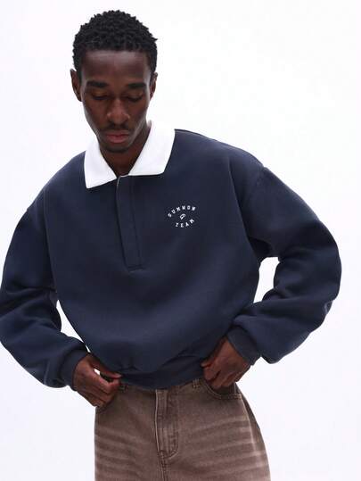  SUMWON 长袖翻领 Polo 衫，纽扣门襟，胸前小 Logo，常规版型，休闲套头衫，纯色