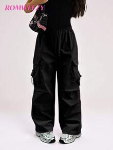 Sparklyn Tween 女童休闲纯色工装裤 - 黑色 - 查看 5