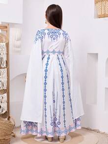 Tween Girl Casual Comfortable Pattern Square Neck Dress - Multicolor - View 4