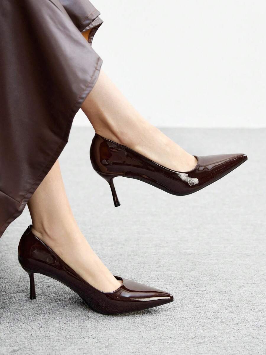 CUCCOO BIZCHIC Damskie szpilki z wąskim noskiem w kolorze kawy, minimalistyczne, wygodne, do pracy, uniwersalne, do biura, eleganckie, seksowne, modne, wysokie obcasy, idealne do pracy, na imprezę, bankiet