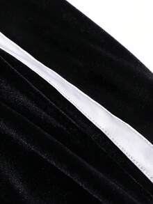 FRIFUL Women's Velvet Color Block Straight Elastic Waist Skirt Fall,Winter - Black - View 8