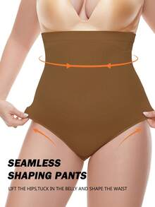 Damen Shapewear Unterteil in Große Größen mit hoher Taille, einfarbig minimalistisch für den Alltag - Kaffeebraun - Übersicht 5