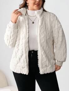 Enliva Ry2ky Plus Size Women's Casual Simple Fluffy Long Sleeve Jacket,Winter Clothes, For Apple Rounded Body Shape - Beige - View 3