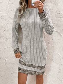 SHEIN Clasi 女式羊毛拼布印花休闲短款连衣裙 - 彩色 - 查看 3