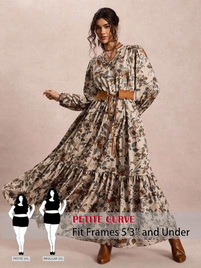 SHEIN PETITE CURVE Plus Size Casual Retro Floral All-Over Print Dress