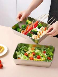 Stainless Steel Tiramisu Box With Clear Lid, Cake Packaging Box Or Mold, Square Plate For BBQ, Steamed Fish, Steamed Rice, Ideal Iron Tray For Street Vendors - Silver - View 3