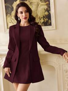 Vintamour Women 2 Pieces Vintage Elegant Dress Blazer Set Casual Outfits Summer Outfits For Women Two Pieces Set Women Vacation Outfits Woman White Dress White Dresses For Women 2 Pieces Sets Ladies White Top Business Casual Woman Wedding Guest Dress Women Easter Summer Clothes Spring Outfits For Women Sets - Rose Red - View 7