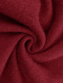 Easowa 咖啡棕色喇叭下摆开衫领收腰针织连衣裙，休闲轻松优雅的OL风格 - 酒紅色 - 查看 7