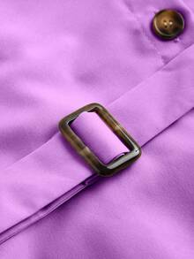 1pc Girls Elegant Conservative Style Long Sleeve Collared Patchwork Dress, 2-In-1 Layered Design, Smooth Fabric, Suitable For Spring/Autumn Commute And Everyday Wear - Purple - View 5