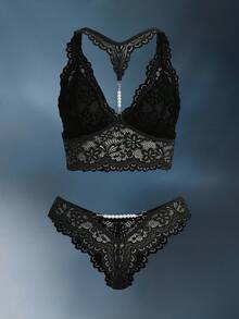 MidnightGlam Floral Lace Cut Out Sexy Bra & Panty Lingerie Set