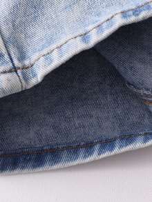 SHEIN Jeans à jambes larges avec décoration de strass en croix, mode pour préadolescentes. Jeans à taille haute, boutons devant, poches multiples, coupe minimaliste taille mi-haute jambes larges. Portables au quotidien de manière décontractée. - Jean clair - Voir 7