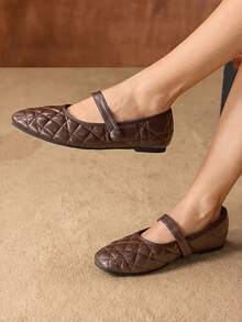 MOTF WOMEN PU LEATHER QUILTED FLATS FOR CHRISTMAS - Coffee Brown - View 5