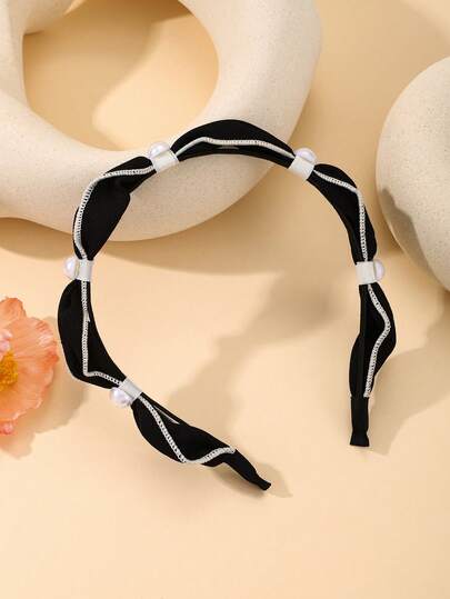 Enchnt 1 件女士仿珍珠装饰时尚头带，用于头发装饰优雅头饰、发带、发箍头带