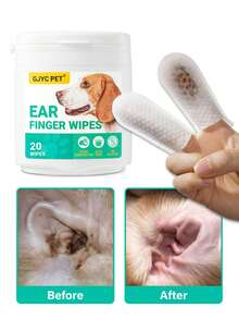 PETSIN 犬猫耳部清洁指套湿巾 - 20片装，宠物指套式耳垫，温和去除耳垢和污垢，易握设计，有效护理耳部