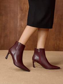 MOTF PREMIUM NUEVAS BOTAS DE TACÓN DE GATITO ELEGANTES PARA MUJER, BOTAS DE TOBILLO DE TUBO RECTO DE TACÓN ALTO DELGADO - Burdeos - Ver 5