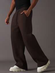 STYNVO 남성용 단색 탄성 허리 드로스트링 캐주얼 루즈 스웨트팬츠 포켓 포함