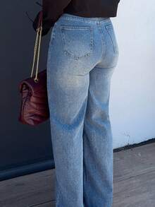 Jeta Ari Women's Pocket Loose Wide Leg Casual Versatile Denim Jeans - Light Wash - View 9