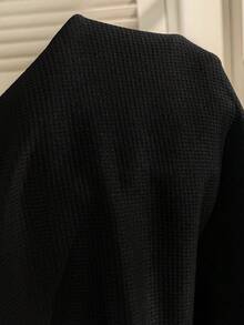 SHEIN 黑白優雅休閒孕婦套裝，夏季日常2件式女裝，短袖露肩T恤與寬腿長褲 - 黑色 - 查看 7