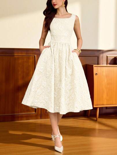 Vintamour Vestido elegante sin mangas de cuello cuadrado con bolsillo de unicolor vintage para mujer, atuendo de verano, vestido de invitada de boda, vestido de regreso a la escuela, vestido de cumpleaños elegante para mujer, atuendo de cumpleaños elegante para mujer, atuendo de vacaciones para mujer, vestido elegante para mujer en otoño, ropa de mujer para vacaciones, vestido de iglesia para mujer, atuendo de iglesia para mujer, atuendo de festival para mujer, estilo de dinero antiguo, atuendo de brunch para mujer