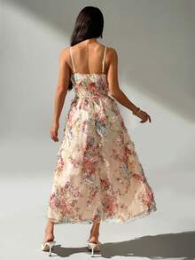 Islaluna Vestido de línea A con tirantes de espagueti de chifón jacquard romántico para mujer - Albaricoque - Ver 6