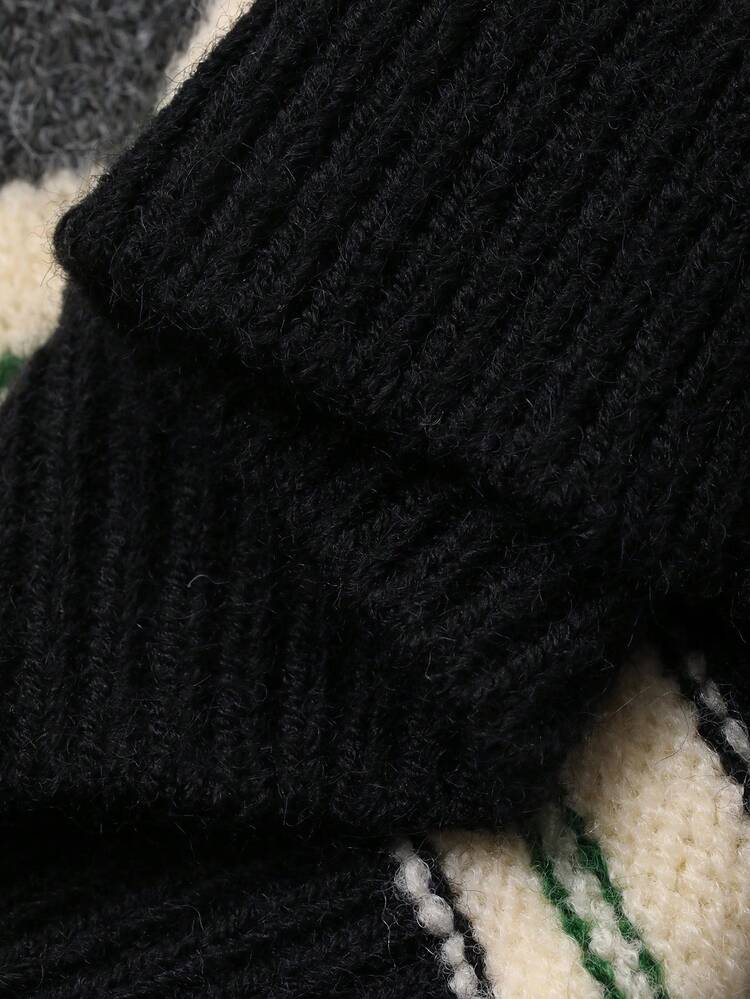Young Boy Casual Drop Shoulder Striped Knit Pullover Sweater