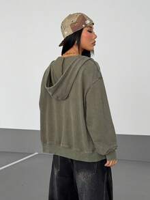 StreetHx Women's Y2K Style Gothic Retro Distressed Loose Sweatshirt, Streetwear For Autumn/Winter - Army Green - View 2