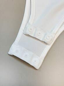 Franclia Women's Elegant Bodysuit White Draped Neckline Long Sleeves Glossy Fabric Suitable For Commuting Dates And Everyday Wear Women's White Bodysuit Beach Bodysuit Women's Holiday Bodysuit Women's Elegant Bodysuits - White - View 4