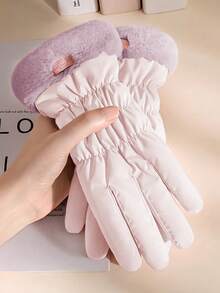 1 Pair Thermal Lined Winter Gloves Touchscreen Compatible Windproof Design Motorcycle Riding Essential Christmas Stocking Fillers Holiday Gift For Women Outdoor Sports Must Haves - multicolor - View 2