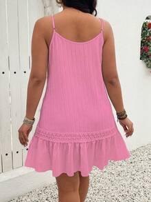 SHEIN LUNE Plus Size V-Neck Sleeveless Front Button Hem Ruffle Texture Slip Dress, Casual Vacation Beachwear - Pink - View 2