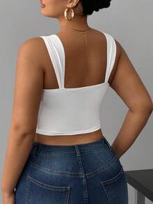 Hourglow Plus Size Women Solid Color Fashion Asymmetric Hem Thick Strap Tank Top/Autumn /Winter - White - View 3