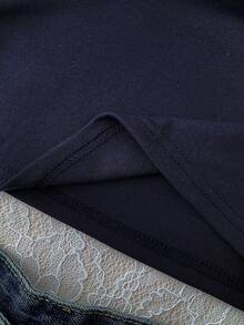 少女春夏新款流行骑马图案撞色刺绣侧边褶皱设计短袖藏蓝色T恤，夏季穿搭，基础款，休闲风 - 寶藍色 - 查看 6