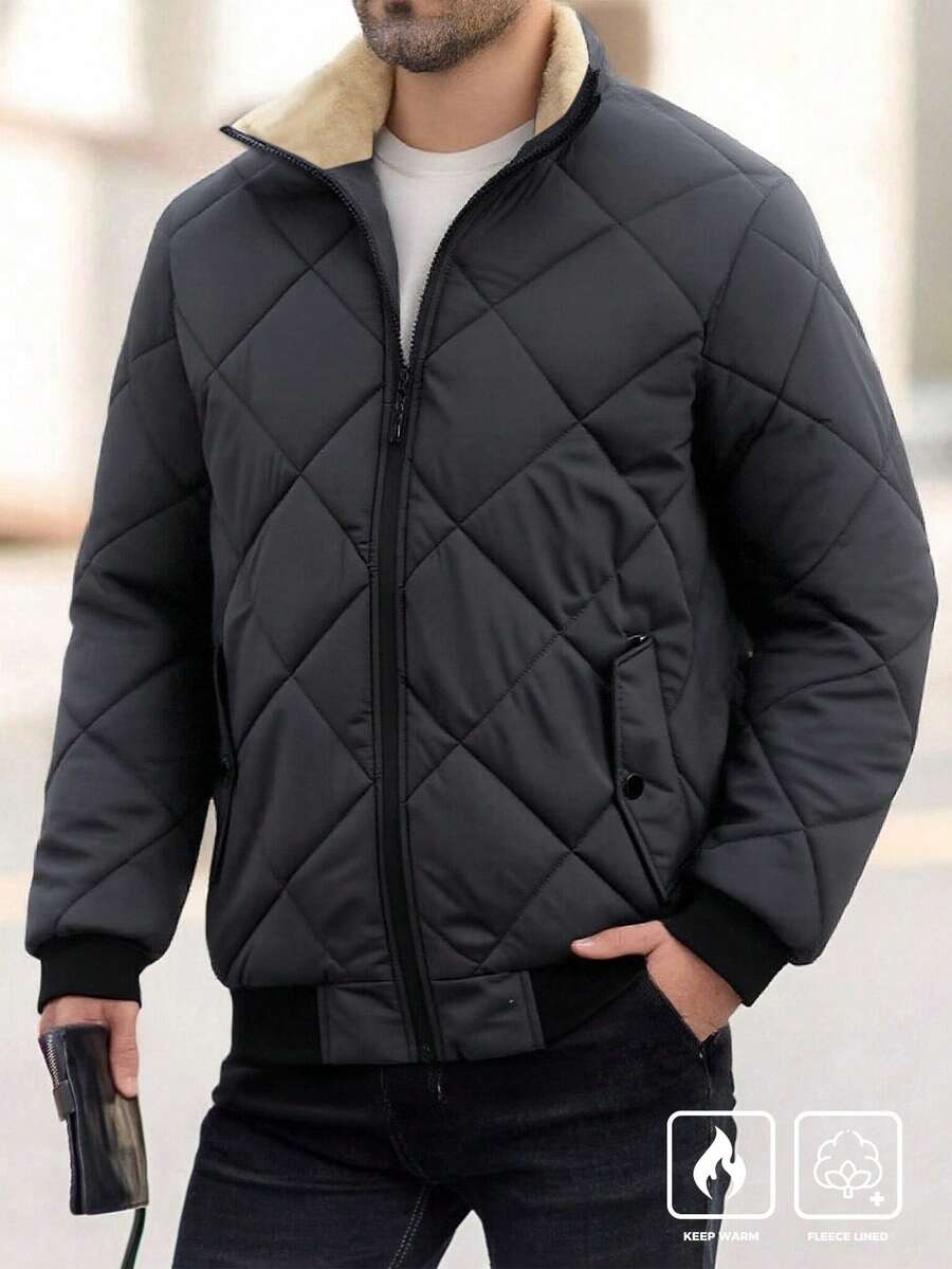 Manfinity Homme Plus Size Men's Warm Casual Long Sleeve Pullover Jacket, Versatile For Winter - Dark Grey - View 1