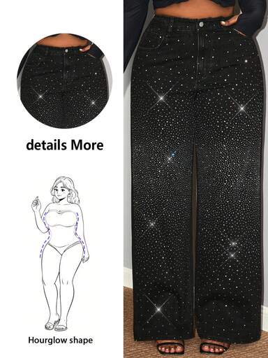 Hourglow Plus Size Glitter Denim Jeans