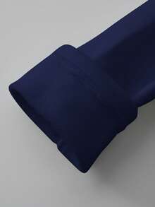 SHEIN BASICS Women's Casual Solid Color Knit Scoop Neck Long Sleeve Slim Fit T-Shirt, Upgraded Thermal Fabric, Thermal Lined Without Bulkiness, Slim Fitted Stretch Undershirt Tee Blouse For Fall And Winter Dark Blue Top Navy Blue Tops Basic Top - Navy Blue - View 7