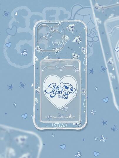 THE POWERPUFF GIRLS X SHEIN Transparent Cute Cartoon Bubbles, Cute Pastel Super Heroines Printed Clear Card Holder Phone Case, Compatible With IPhone, Edgy Cute Style For Cartoon Animation Enthusiasts, Ideal For Daily & Commute Use Or Gifting, Card Slot For Transit Card, Bank Card, Family Photo, Idol Photocards