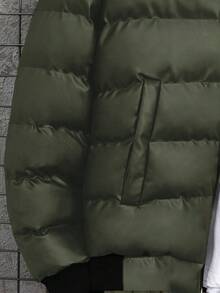 SHEIN Cottnline 男士纯色仿毛领拉链连帽长袖棉服外套，冬季 - 墨綠色 - 查看 5