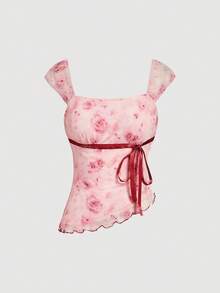 SHEIN MOD 女士印花上衣和裙子两件套 - 粉色 - 查看 6