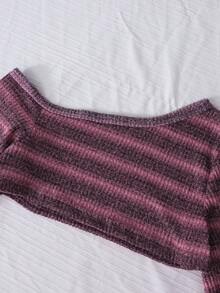 Conjunto de 3 piezas de camisola de punto casual, tirantes y pantalones de pierna ancha, cómodo y de moda para adolescentes, adecuado para deportes al aire libre, ocio y uso diario, diseño de hombros oblicuos - Rosa - Ver 8