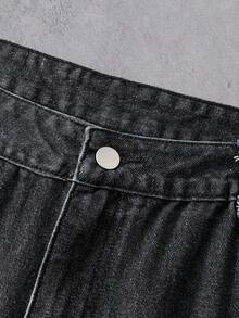 Manfinity Denimwave Quần jean denim nam phong cách đường phố thường ngày với miếng vá và lông giả - màu đen - Xem 7