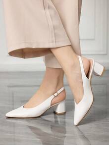 Sleekvia Women's Pointed Toe Buckle Design Fashionable High Heels, Versatile For Daily Wear - White - View 5