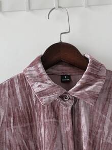 Modelyn 2pcs Textured Velvet Long Sleeve Casual Pink Women Set, Autumn/Winter - Pink - View 4