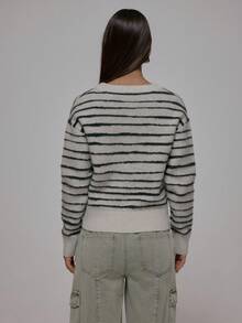 MUSERA Cárdigan de punto con cuello en V, rayas y botones, estilo streetwear para otoño e invierno, look cool girl Y2K, casual para uso diario, color sepia - Multicolor - Ver 2