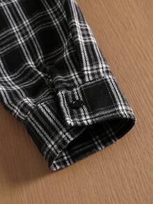 Manfinity Hypemode Men's Casual Loose Plaid Contrast Sleeve Drop Shoulder Drawstring Hoodie, Long Sleeve, Going Out,Graphic, Color Block, For Fall - Black - View 6