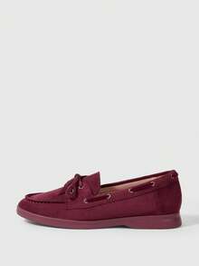 Sleekvia Women's Casual Versatile Commuting Lace-Up Loafer Flats For Christmas - Burgundy - View 7