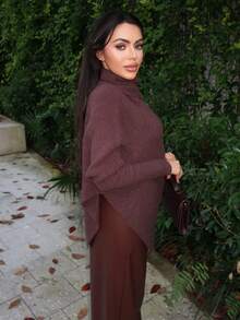 Durrani Popal Nuevo suéter largo con hombros descubiertos y envolvente para mujer, blanco marfil, otoño/invierno - Marrón - Ver 4