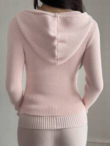 DAZY 女士时尚休闲粉色新年圣诞短款开衫针织毛衣，秋冬款 - 粉色 - 查看 4